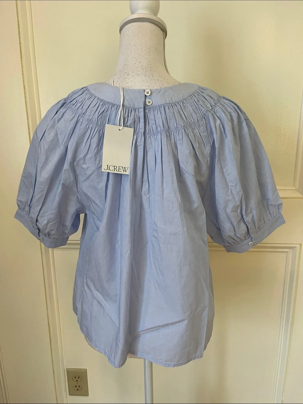 J. Crew Light Blue Smocked Yoke Puff Sleeve Top